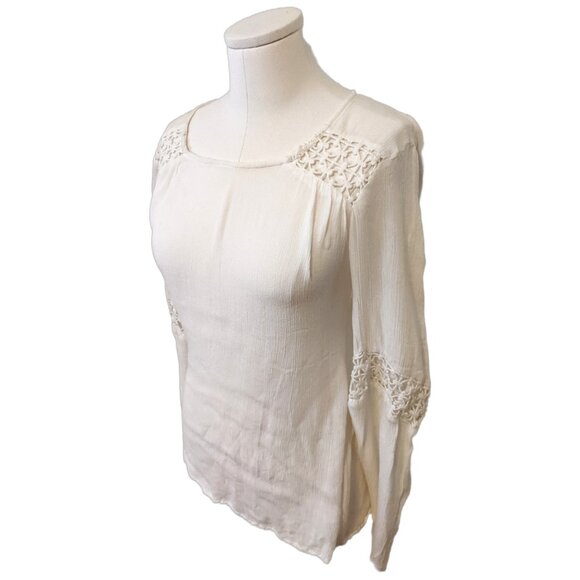 Womens White Sheer Boho Long Sleeve Top Lace Panel Summer Beach Sz L - Picture 3 of 6